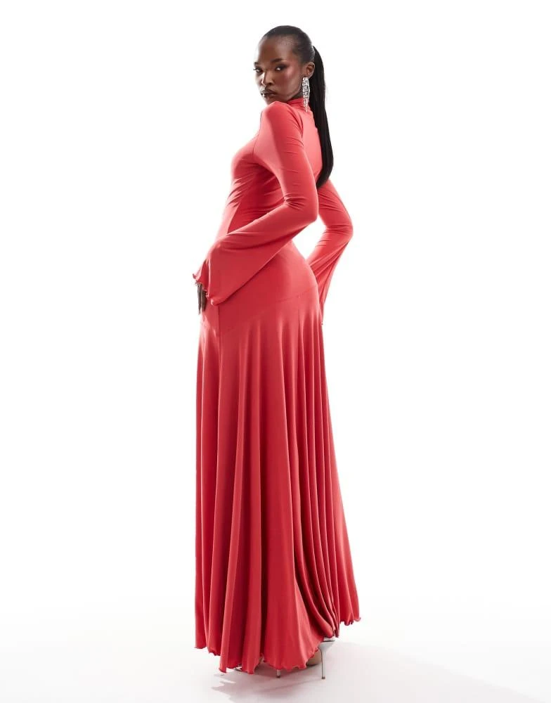 knee length dresses for ladies Coral Gown with Embellished Long Sleeves 16 / Tall