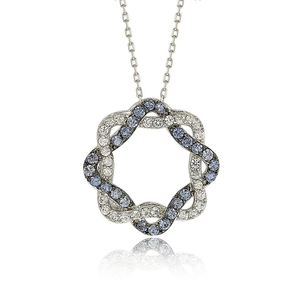 Suzy Levian Sterling Silver Blue 
White Sapphire 
Diamond Accent Whimsical Circle Pendant