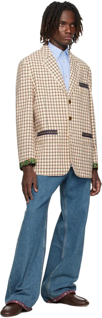 Valentino Beige Check Pattern Single-Breasted Cotton Blazer 4