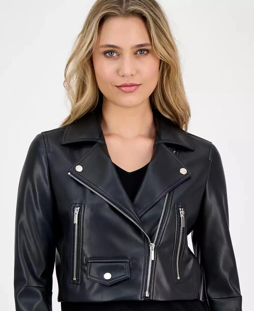 Anne Klein Women's Faux Leather Cropped Moto Jacket 2