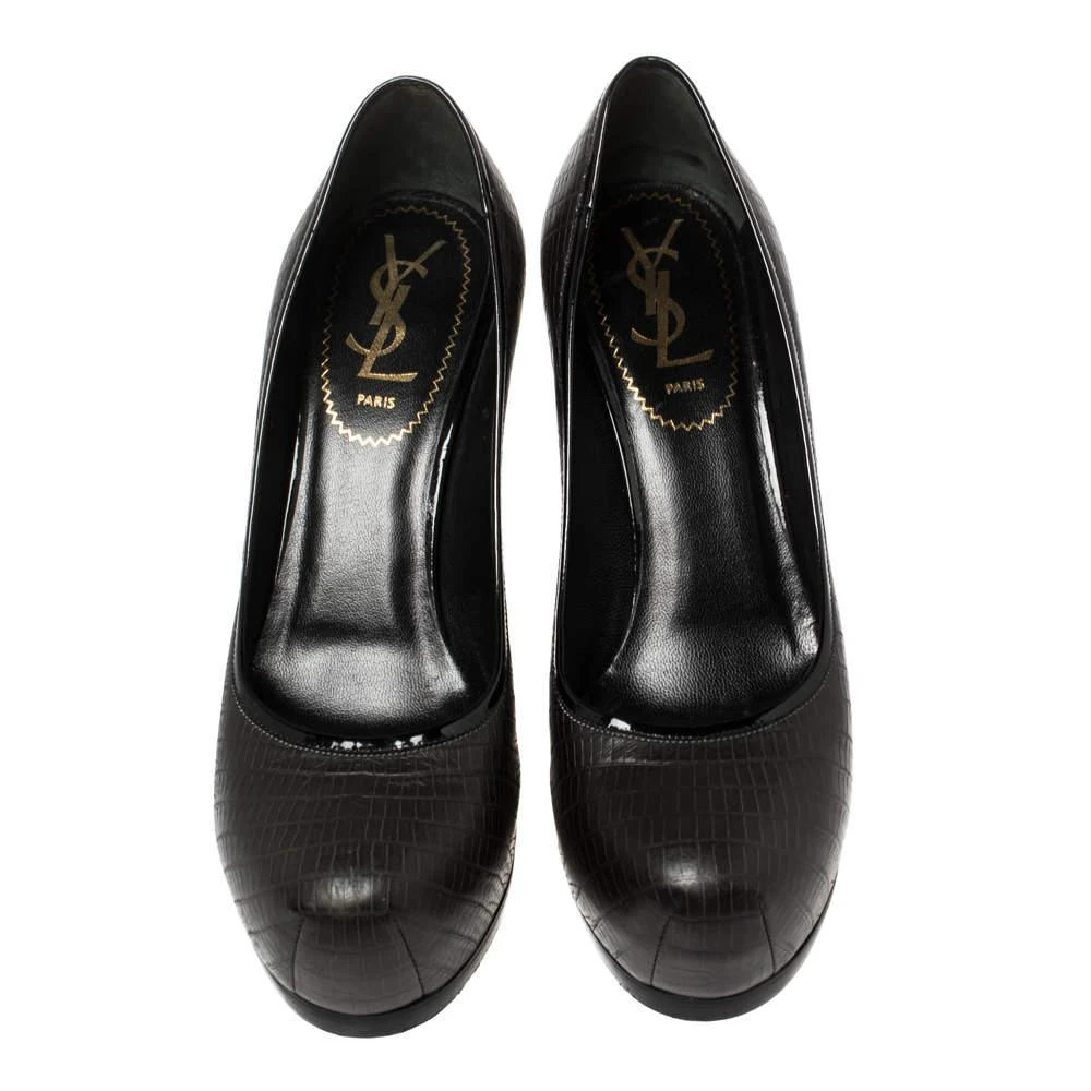 Yves Saint Laurent Saint Laurent Paris Black Lizard Embossed Leather Tribtoo Platform Pumps Size 36 3