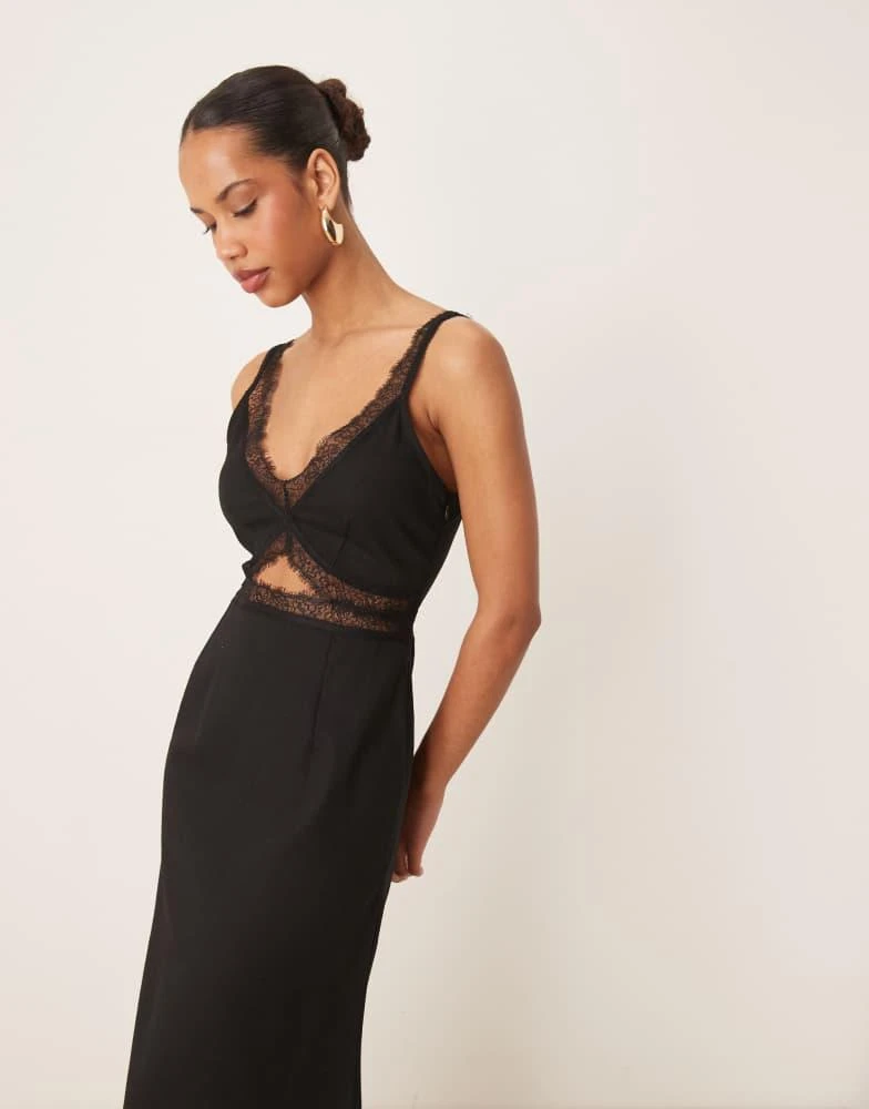 princess polly baby blue dress ASOS Textured Fringe Cami Maxi Dress With Low Back in Black main image 1