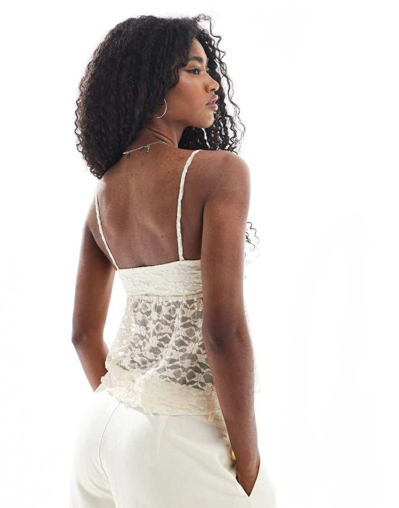 Miss Selfridge Miss Selfridge lace bow detail peplum cami top in light beige 3