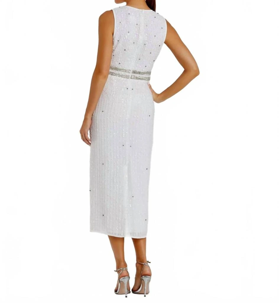 Mac Duggal Sleeveless High Neck Beaded Midi Sheath Dress In White 2
