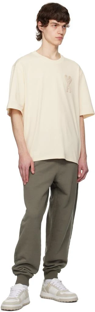 AMI Beige Cotton Ami de Coeur Patch T-shirt 4