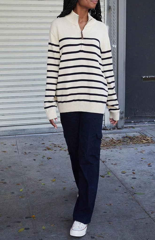 John Galt White & Navy Striped Quarter Zip Sweater 4