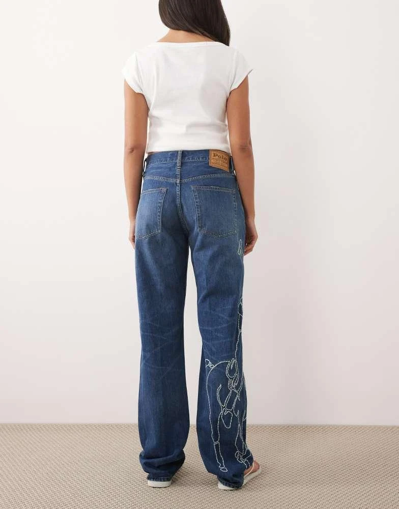 Ralph Lauren Polo Ralph Lauren straight leg jeans with embroidery in mid blue 3