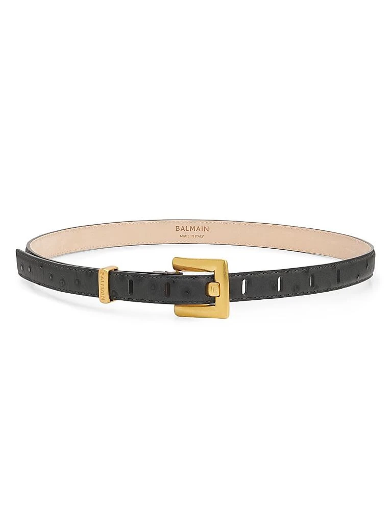Balmain Anthem Leather Ostrich-Embossed Belt