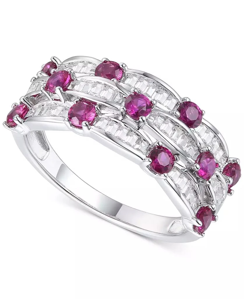 Macy's Lab-Grown Sapphire (7/8 ct. t.w.) & Lab-Grown White Sapphire (5/8 ct. t.w.) Multirow Ring in Sterling Silver (Also in Lab-Grown Emerald & Lab-Grown Ruby) 1