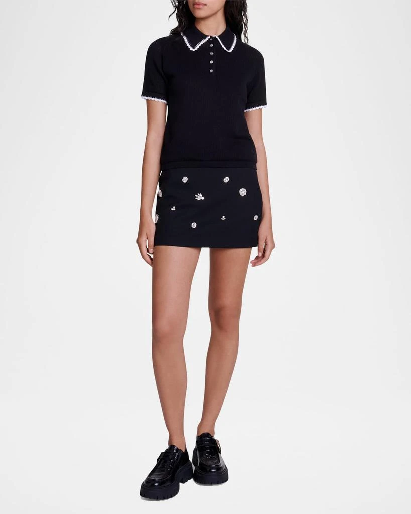 Maje Mind Pointelle Knit Polo Sweater 2