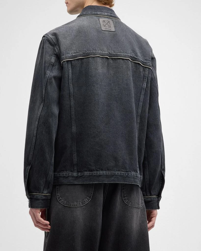 Off-White Men's Arrow Zipper-Trim Denim Jacket 3