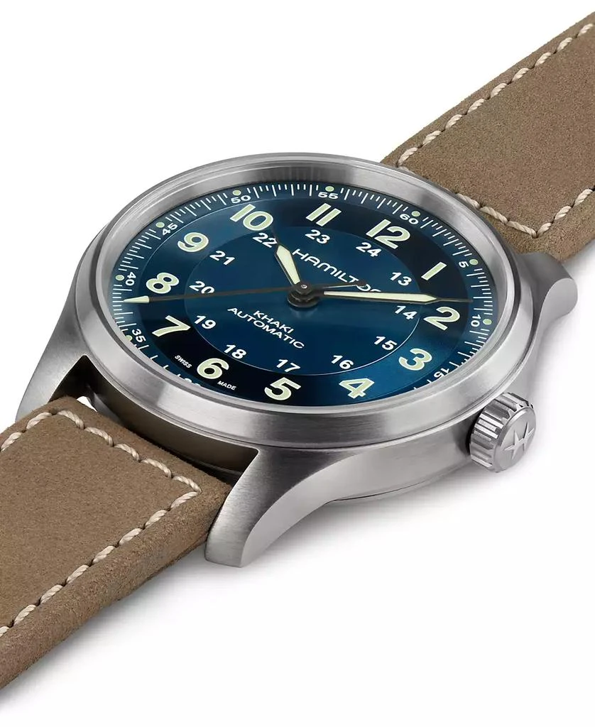 Hamilton Men's Swiss Automatic Khaki Field Brown Leather Strap Watch 42mm 3