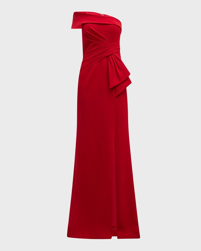Teri Jon Pleated Off-Shoulder Stretch Crepe Gown 1