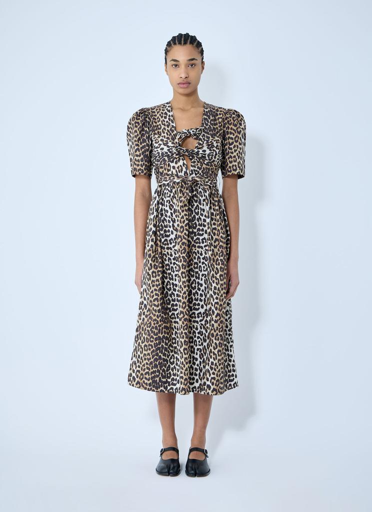 Ganni Leopard Print Tie Strap Midi Dress - Dresses & Skirts