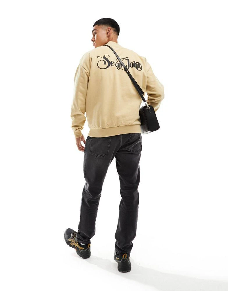 Sean John Sean John retro sweatshirt in beige with chest and back script print 3