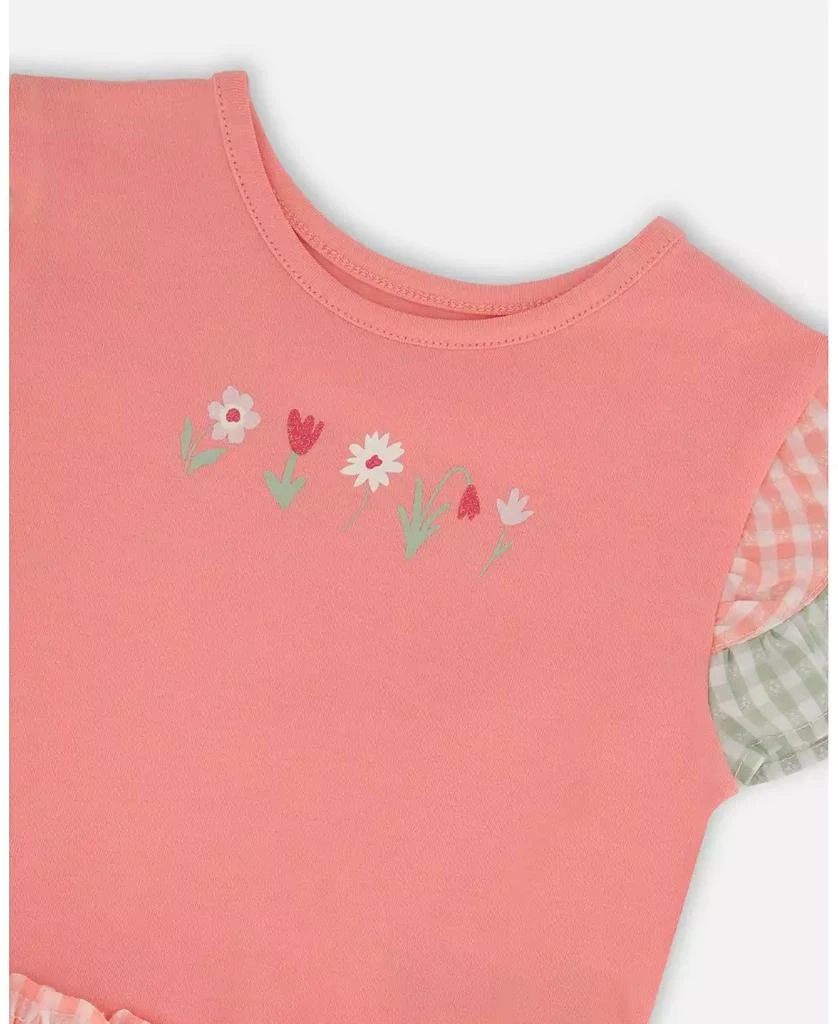 Deux par Deux Big Girls Cotton Bi-Material Dress peach and Gingham 4
