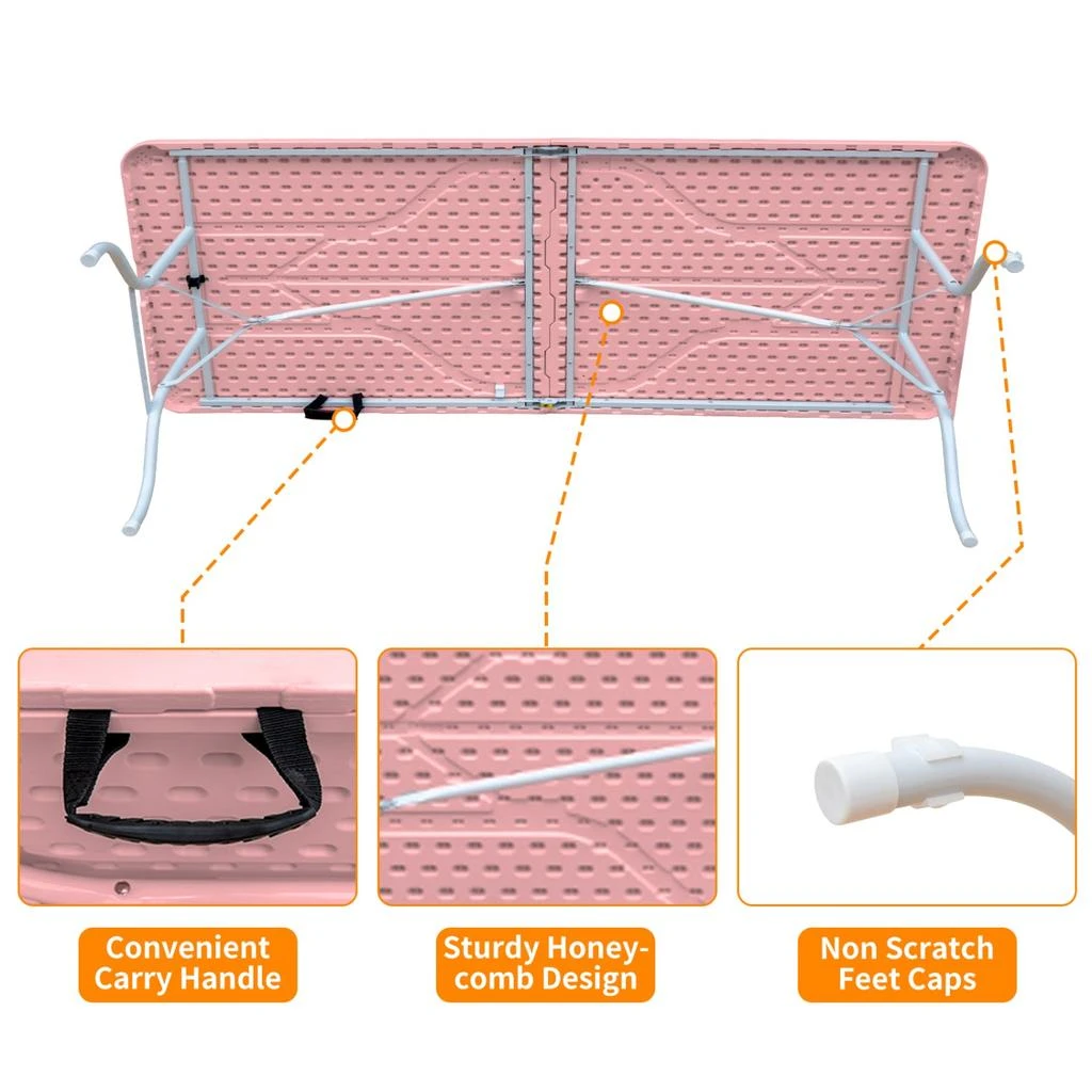 Streamdale Furniture Streamdale 8ft Pink Folding Table - Portable & Durable 5