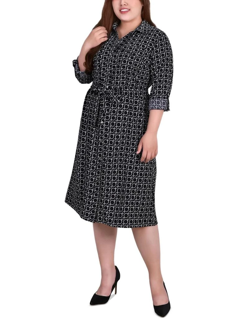 NY Collection Plus Womens Button Down Collared Shirtdress 1