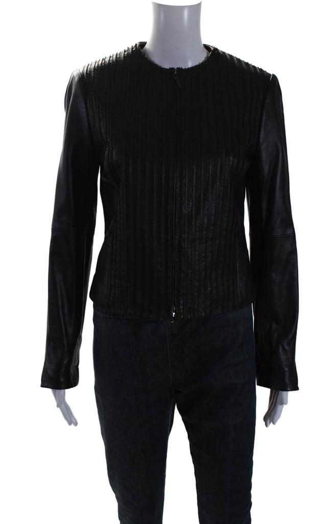 WORTH Womens Dark Brown Leather Textured Full Zip Long Sleeve Jacket