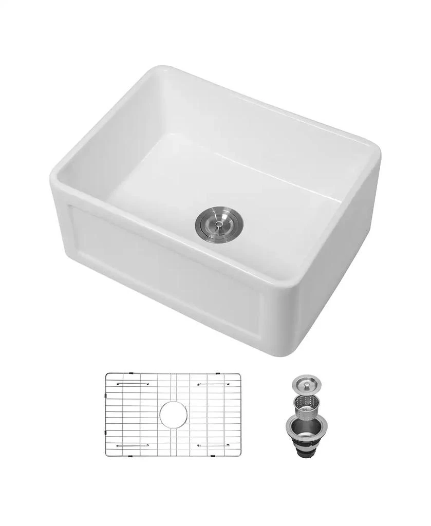 Flynama 24inch Ceramic Farmhouse Kitchen Sink Single Bowl Rectangular Vessel Apron Front