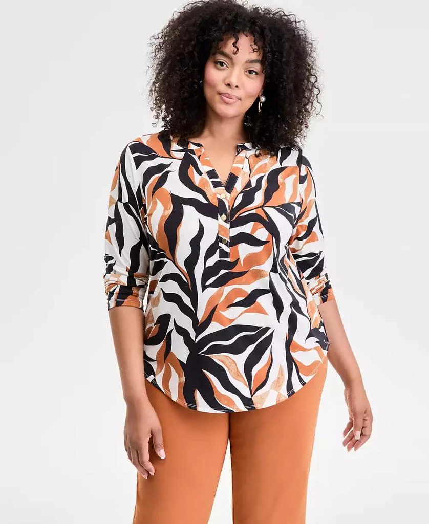 INC International Plus Size Printed V-Neck Top, Exclusively at Macy's 1