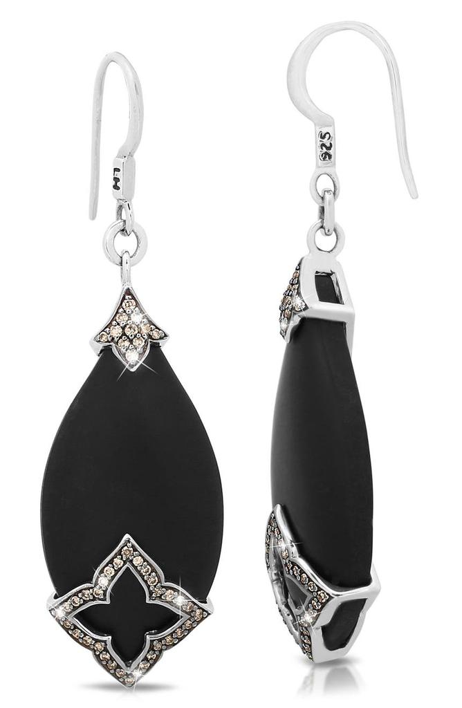 Lois Hill Sterling Silver Black Onyx & Brown Diamond Teardrop Earrings - 0.50ct.