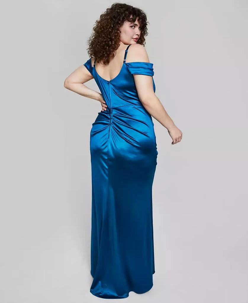 B Darlin Trendy Plus Size Off-The-Shoulder Satin Gown 2