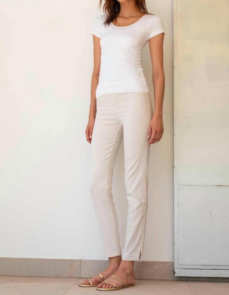 Avenue Montaigne Avenue Montaigne - Pars Beige Seersucker Stripe full-length Pant