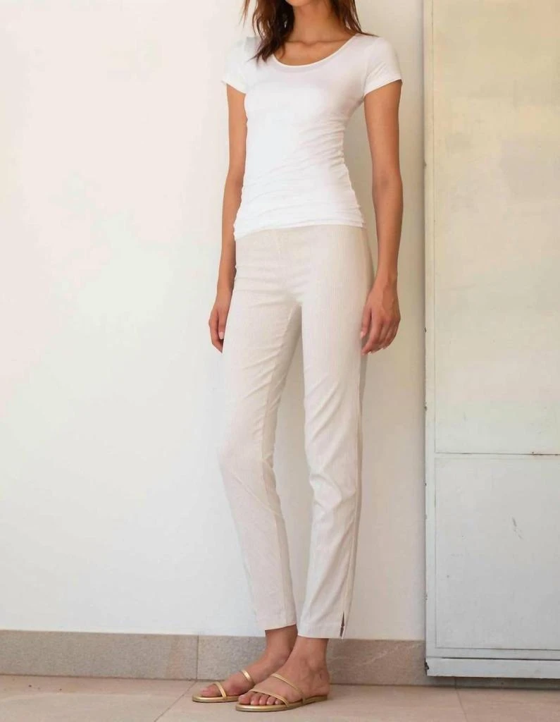 Avenue Montaigne Avenue Montaigne - Pars Beige Seersucker Stripe full-length Pant 1