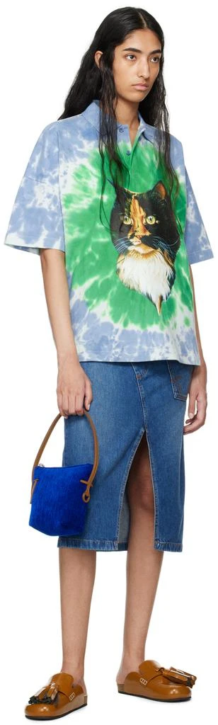 JW Anderson Green & Blue Tie-Dye Cat Print Polo 4