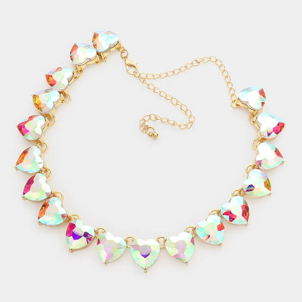 FASHNZFAB Heart Stone Link Evening Necklace 2