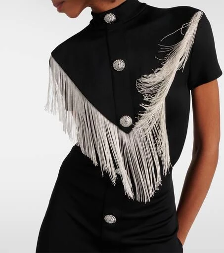 Balmain Embellished fringed jersey minidress 5
