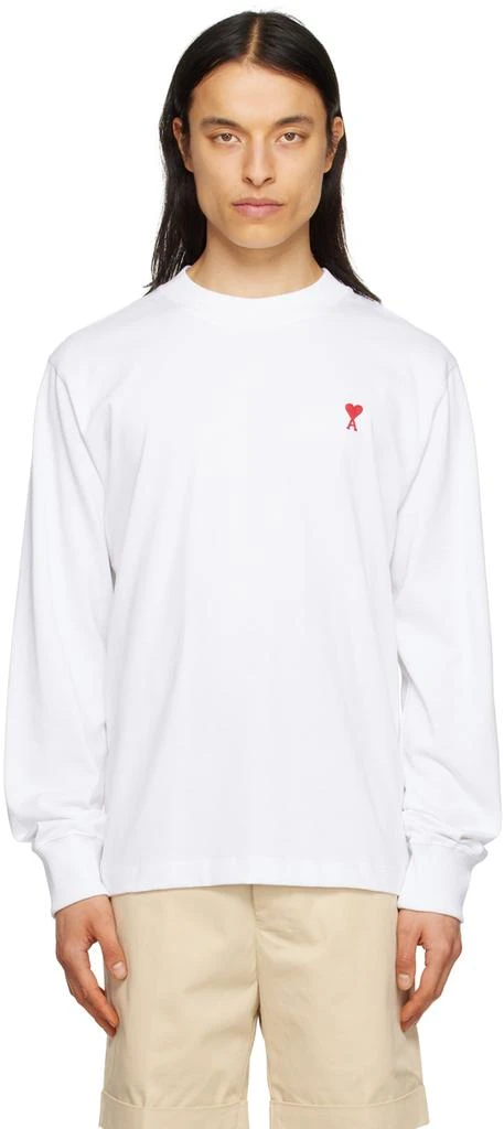 AMI Paris White Ami de Cœur Long Sleeve T-Shirt 1