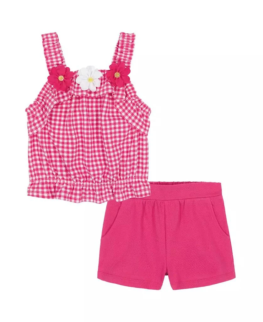 KIDS HEADQUARTERS Toddler and Little Girls 2-Piece Gingham Popcorn Knit Top and Solid Shorts Set 1