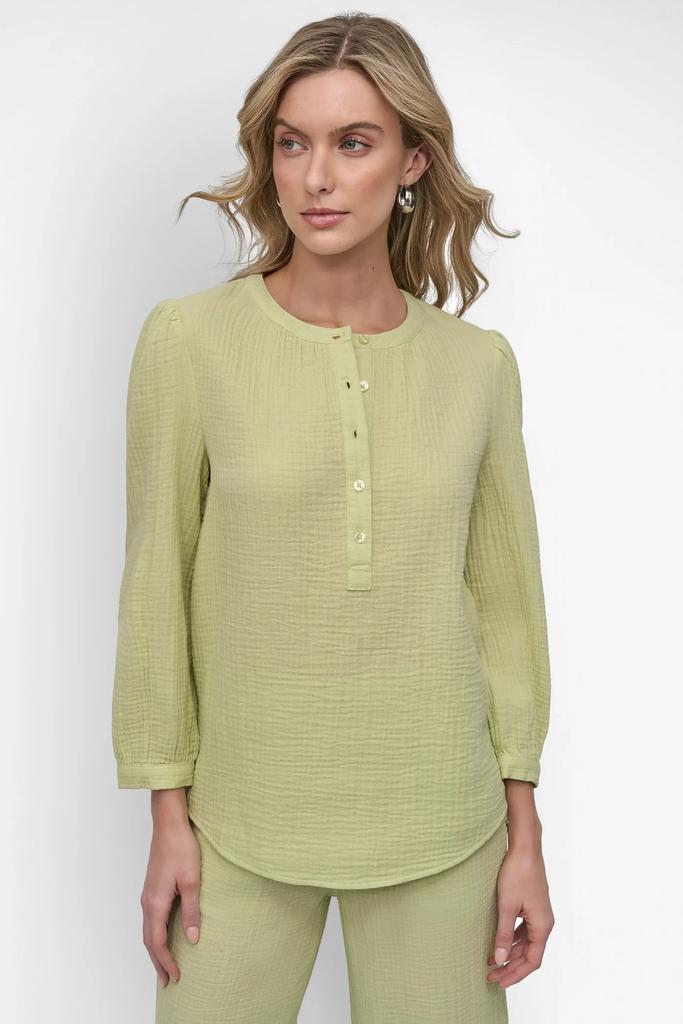 DKNY JEWEL NECKLINE HENLEY LONG SLEEVE