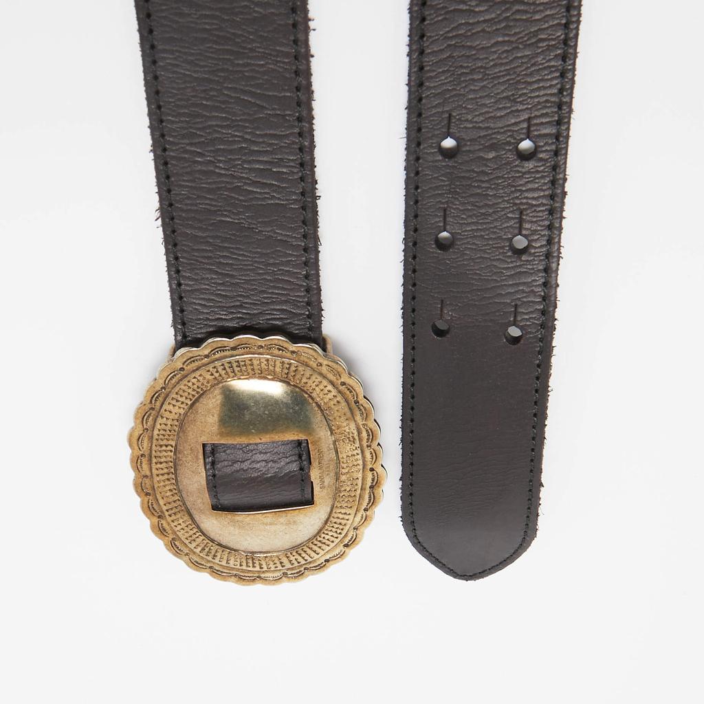 Saint Laurent Paris Saint Laurent Black Leather Oval Buckle Belt