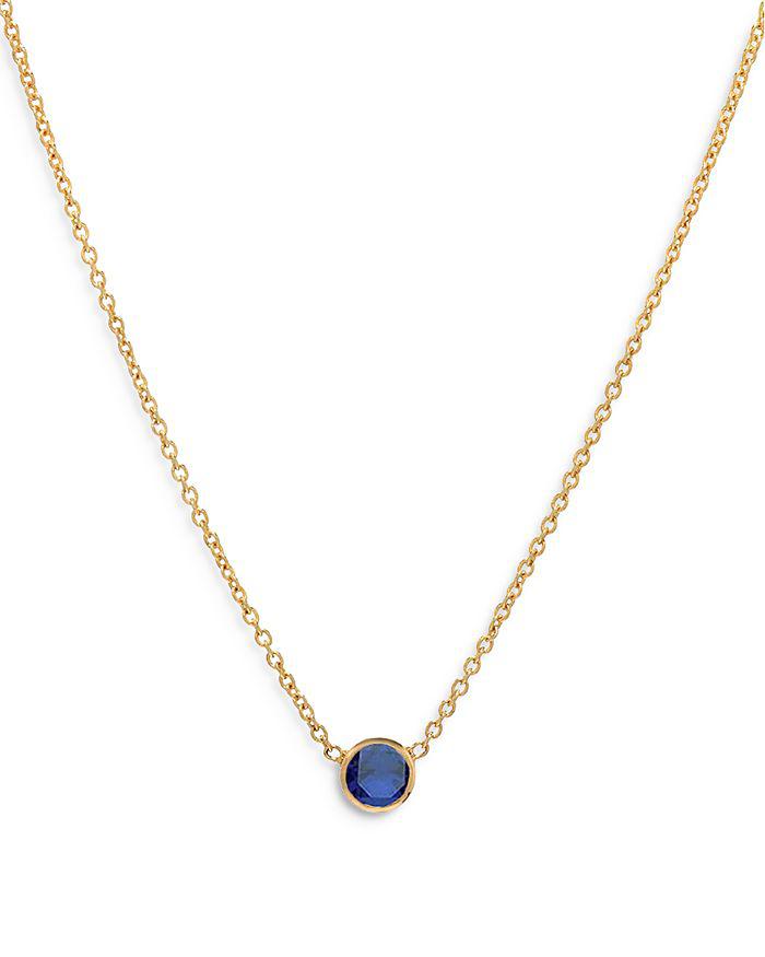 Zoe Lev 4K Yellow Gold Blue Sapphire Birthstone Solitaire Pendant Necklace, 16-18"