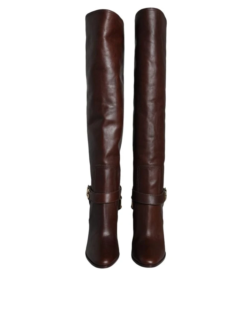 Dolce & Gabbana Leather gold Tone Logo High Boots Women's Shoes 2