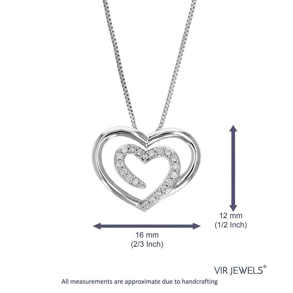 Vir Jewels 1/10 cttw Lab Grown Diamond Double Heart Pendant Necklace .925 Sterling Silver 1/2 Inch with 18 Inch Chain