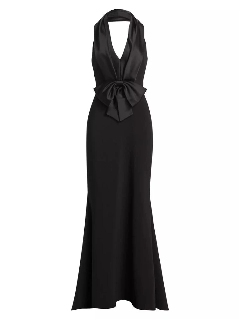 Badgley Mischka Bow Stretch-Crepe Halterneck Gown 1