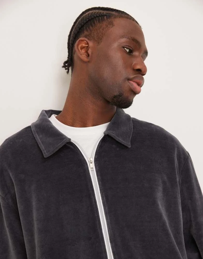 ASOS ASOS DESIGN co-ord oversized boxy track jacket with piping in grey velour 3