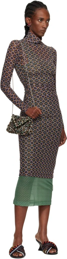 Dries Van Noten Brown 
Green Transparent Mesh Midi Dress 4