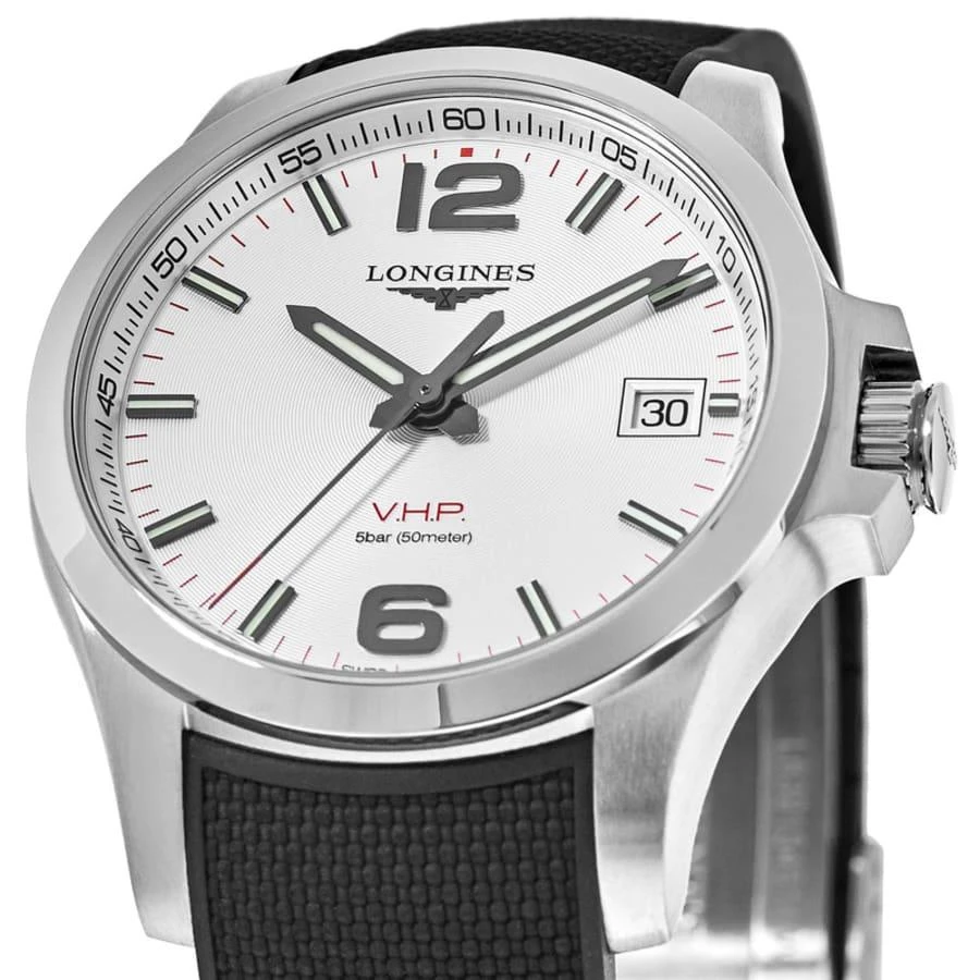 Longines Conquest V.H.P. 41mm Silver Dial Black Rubber Strap Men's Watch L3.716.4.76.9 2