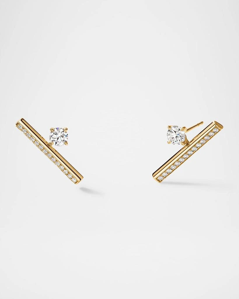 Hearts On Fire 18K Yellow Gold Barre Floating Single Diamond Pave Climber Earrings 1