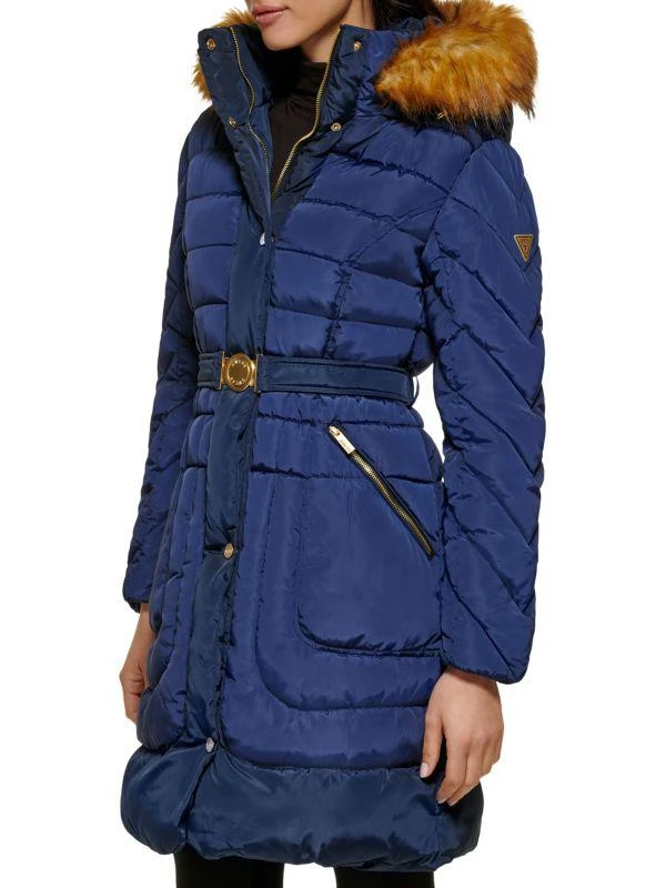 GUESS Faux Fur Trim Belted Puffer Coat 4