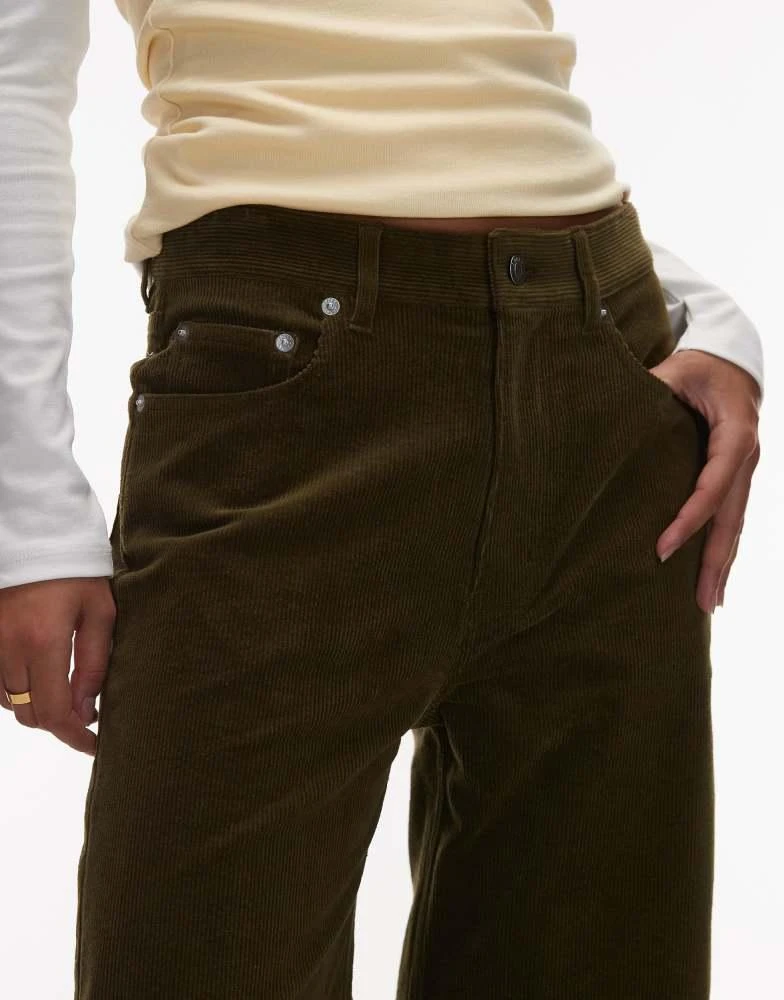 ARKET ARKET Coral low rise baggy wide leg stretch cord trousers in khaki green 2