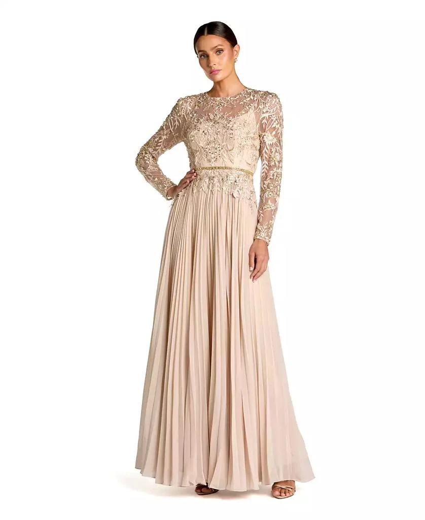 Mac Duggal Women
s Long Sleeve Chiffon Embellished Gown
