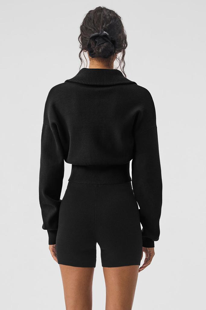 Alo Scholar Knit Cropped Full Zip Jacket - Black