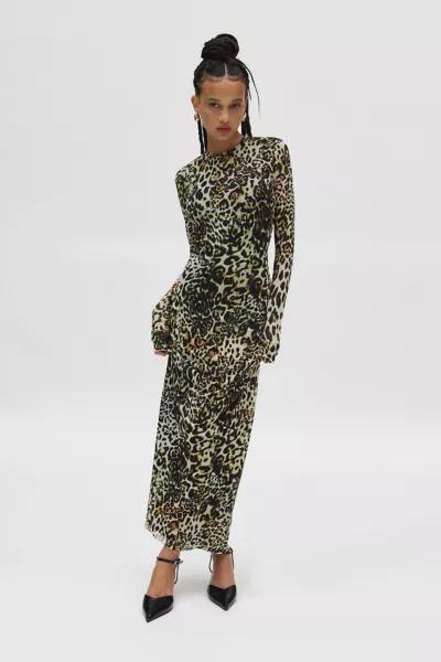 AFRM AFRM Didi Leopard Print Mesh Long Sleeve Maxi Dress