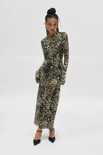AFRM AFRM Didi Leopard Print Mesh Long Sleeve Maxi Dress 1